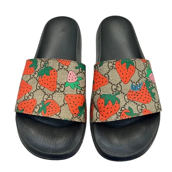 Gucci Black and Brown Strawberry Sandals - Picture 4 of 14